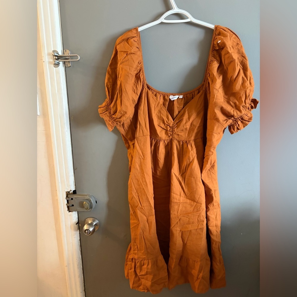 Reitmans Terracotta by linen blend ‎ Puff Sleeve Dress boho milkmaid